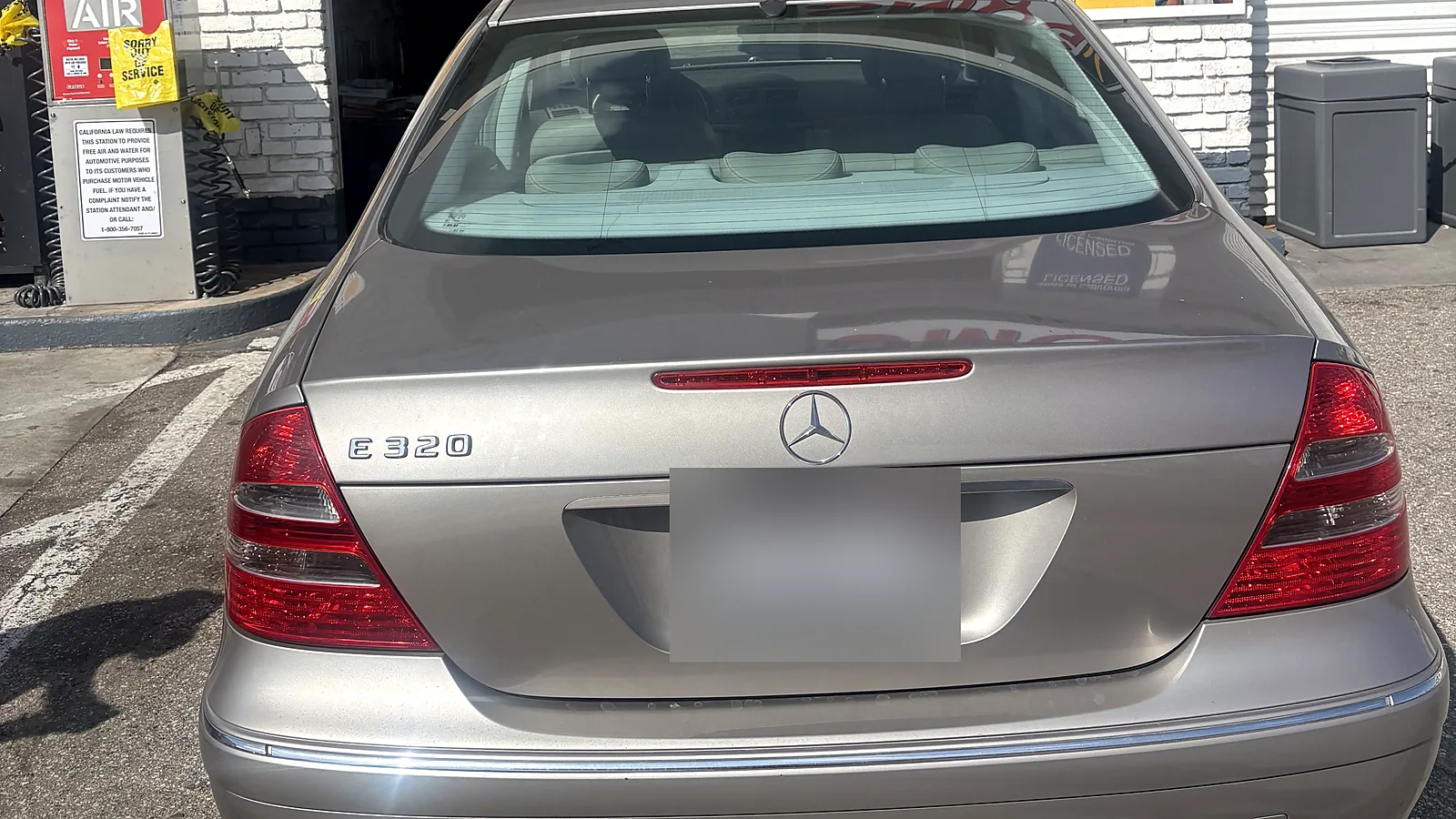 Change-of-ownership smog check in Garden Grove, CA: Mercedes-Benz E320 at our Magnolia St test bay