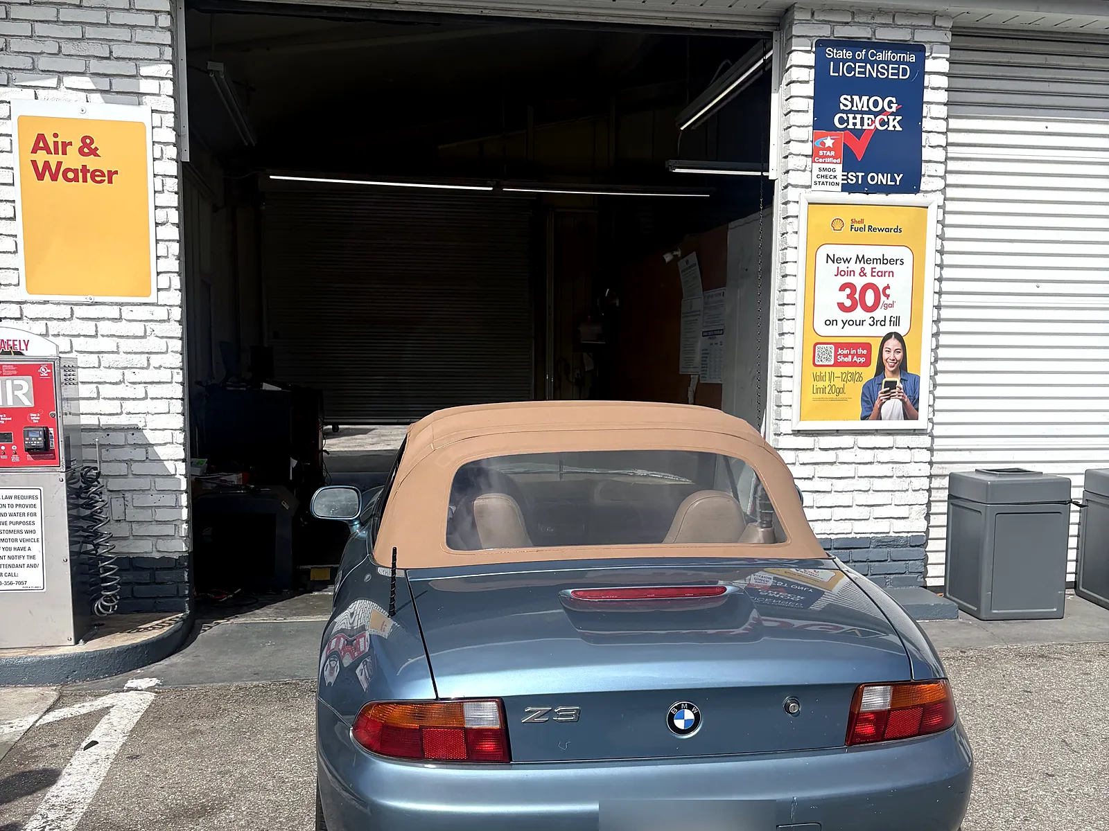 STAR smog check in Garden Grove, CA: BMW Z3 convertible at our test bay